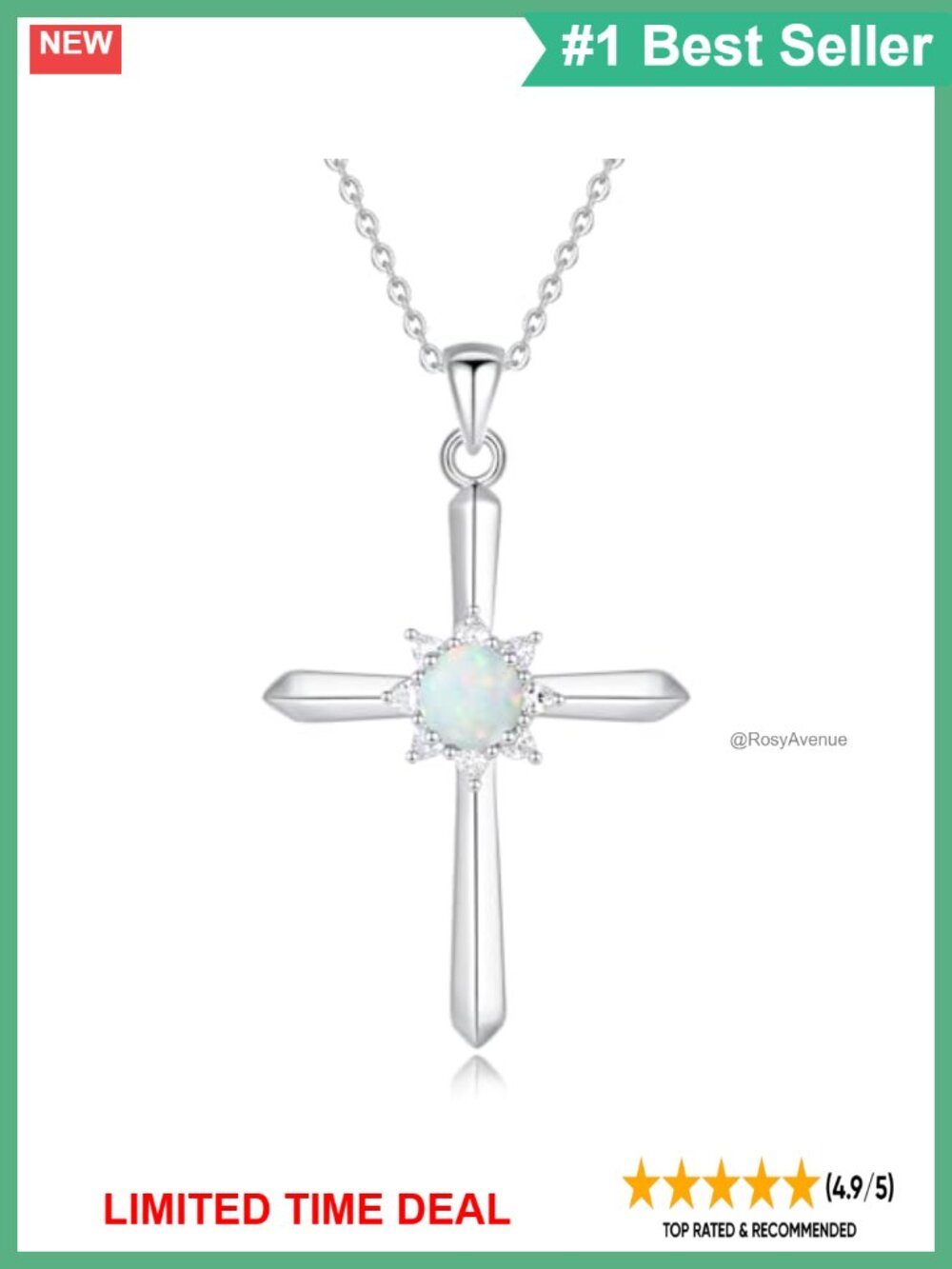 Sterling Silver Opal Cross Necklace 16+2" Halo Infinity Pendant